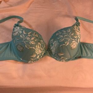 Adore Me Lace Push-up Underwire Bra - Teal and Cream